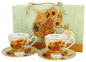 D.G.47844 Porceláncsésze+alj, 220ml, Golden Line,2 személyes, dobozban, Van Gogh:Napraforgók