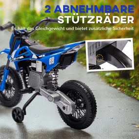 AIYAPLAY elektromos motorkerékpár gyerekeknek, 12 V-os zenés gyermekjármű edzőkerekekkel, kék