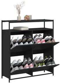 fekete cipőszekrény 4 kihajtható fiókkal 100 x 34 x 112 cm