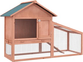 PawHut Kiscicák Ketrece Aszfalt Tetős Kiskert Két Szintes Természetes Tannenholz 144 x 64,5 x 100 cm | Aosom
