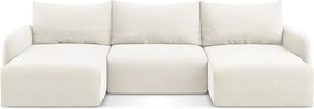 Krémszínű bársony kinyitható-tárolóhelyes (U alakú) sarokkanapé Kalena – Makamii