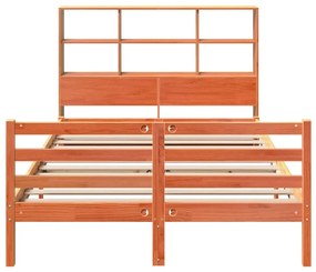 viaszbarna tömör fa könyvespolcos ágy matrac nélkül 160 x 200cm