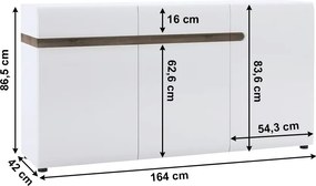 Komód, fehér - extra magas fényű HG/trufla sonoma tölgy, LYNATET 40