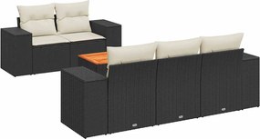 vidaXL 6 részes fekete polyrattan kerti ülőgarnitúra párnákkal