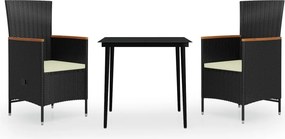 vidaXL 3 részes fekete kerti étkezőgarnitúra párnákkal