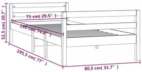 fekete tömör fenyőfa ágykeret 75 x 190 cm