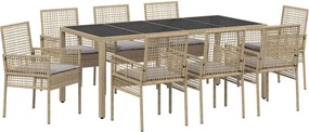 vidaXL Kert étkező szett 9 pcs Bézs polirattan