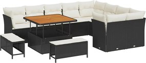 vidaXL Kerti Kanapé Szett 12 pcs Fekete polirattan