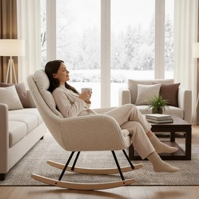 Hintaszék, relaxációs szék kordbársony kárpitozással, krém-bézs színű