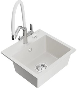 Mexen Milo egymedencés gránit mosogatótálca duplafunkciós konyhai csapteleppel, fehér - 6505-20-671701-02