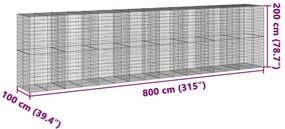 horganyzott vas gabion kosár fedéllel 800 x 100 x 200 cm