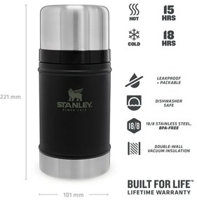 Fekete rozsdamentes acél ételtartó termosz 700 ml Legendary Classic Black – Stanley