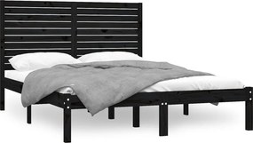 vidaXL King Size fekete tömör fa ágykeret 150 x 200 cm
