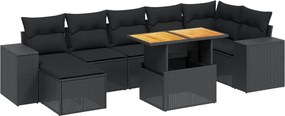 vidaXL 8 részes fekete polyrattan kerti ülőgarnitúra párnákkal