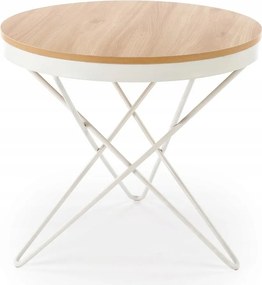 Dohányzóasztal kerek, natúr, fehér Leila hálószoba nappali pad