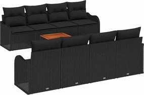 vidaXL Kerti Kanapé Szett tárolóval 9 pcs Fekete polirattan