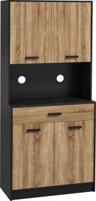 HOMCOM Konyhai Szekrény, Konyhai Buffet, Tárolószekrény, 2 Szekrény, 4 Ajtó, 1 Fiók, Kábelnyílások, Ipari Dizájn, 80 x 40 x 180 cm, Fekete és Természe
