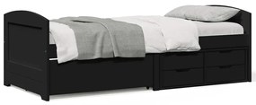 Napozóágy 5 fiókkal matrac nélkül IRUN Fekete 90x200 cm