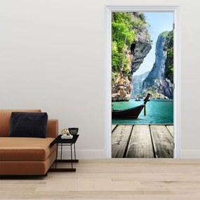 Fotótapéta ajtóra - Hosszú hajó a tengerparton (95x205cm)