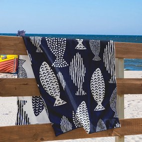 Sötétkék strandtörölköző 90x180 cm Fish – DecoKing