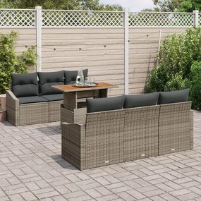 7 darabos Kert Étkező Szett Párnákkal Szürke Poli Rattan Akác