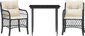 vidaXL 3 részes fekete polyrattan bisztrógarnitúra párnával