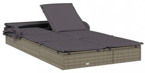 2 személyes szürke polyrattan napágy tetővel 213 x 118 x 97 cm