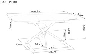 Gaston bővíthető kerámia étkezőasztal fehér 140-180cm