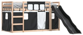fehér-fekete emeletes ágy csúszdával és függönnyel 90 x 190 cm