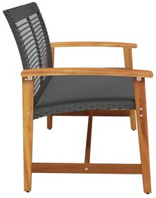 fekete polyrattan és akácfa kerti pad 112 cm