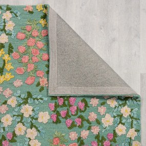Mentazöld kézi szövésű gyapjú szőnyeg 200x290 cm Emilia Floral – Flair Rugs