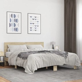 sonoma tölgyszínű szerelt fa és fém ágykeret 160 x 200 cm