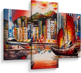 Kép - Victoria Harbour, Hong Kong, olajfestmény (90x60 cm)