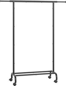 Ruhatartó állvány, gurulós ruhatároló kerekekkel, mérete: 40 x (83-120) x 156 cm, tintafekete