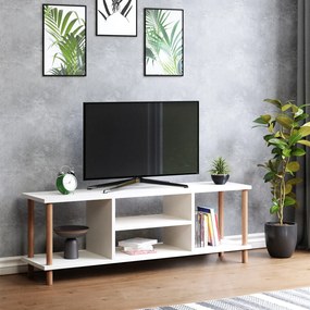 TV-asztal Ærøskøbing 43x120x29 cm TV-állvány forgácslap bükkfa fehér [en.casa]