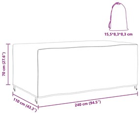 Kültéri bútorhuzat Fekete 240 x 110 x 70 cm 210D