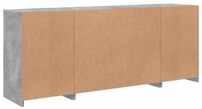 betonszürke tálalószekrény LED-világítással 163 x 37 x 67 cm
