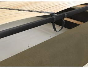 Sötétzöld kárpitozott franciaágy tárolóhellyel, ágyráccsal 160x200 cm Jagna – Bobochic Paris