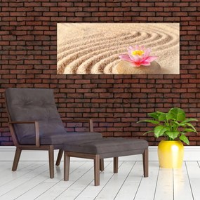 Egy kő, virággal a homokban képe (120x50 cm)