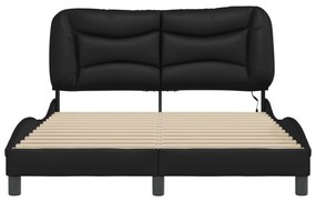 fekete műbőr ágykeret LED-világítással 140 x 190 cm