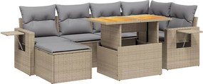vidaXL 7 részes bézs polyrattan kerti ülőgarnitúra párnákkal
