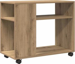 vidaXL kézműves tölgy színű szerelt fa görgős kisasztal 70x35x60 cm