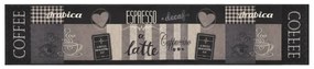 fekete mosható coffee feliratos bársony konyhaszőnyeg 60x300 cm