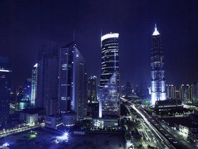 Poszter 40x30cm Kilátás az éjszakai felhőkarcolókra, Assaf Frank