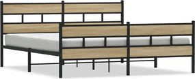 vidaXL sonoma tölgy színű fém ágykeret matrac nélkül 193 x 203 cm