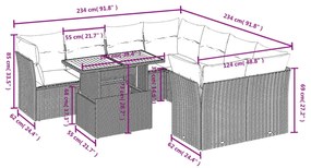 9 részes fekete polyrattan kerti ülőgarnitúra párnákkal