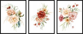 Poszterek Virágok növények grafika botanika boho szett 3db 40x50cm