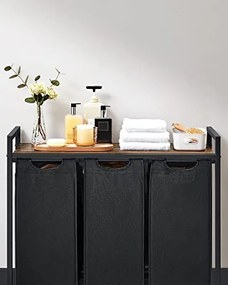 BERGEN ruháskosár polccal, 3x38l, fekete/barna SongmicsHome