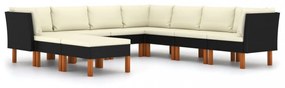 9 részes fekete polyrattan kerti ülőgarnitúra párnákkal