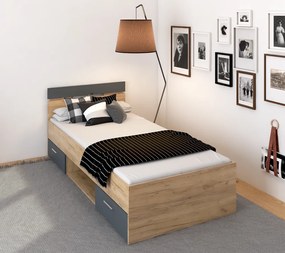 Ágykeret, 90x200, artisan tölgy/grafit, MICHIGAN NEW